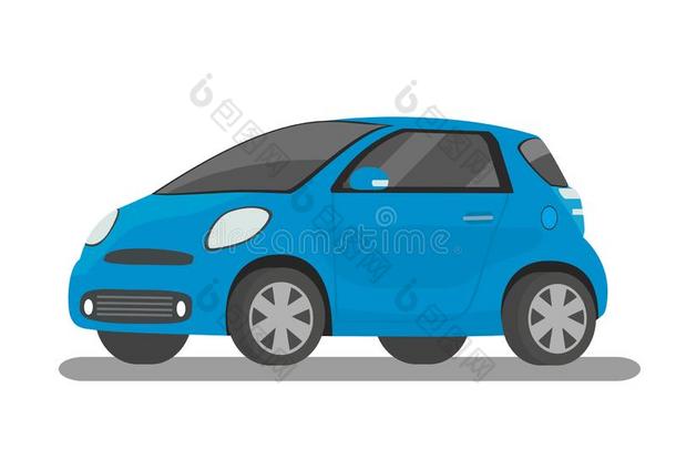 现代的漫画蓝色压紧汽车,隔离的向白色的背景