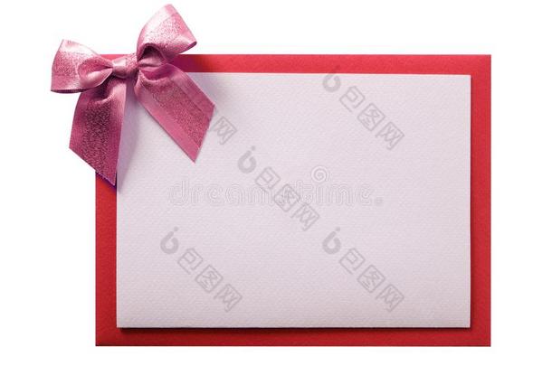圣诞节卡片粉红色的带弓红色的信封边隔离的