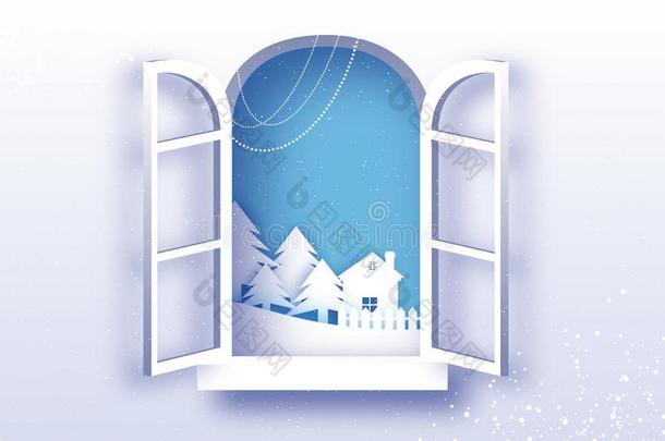 白色的冬折纸手工风景和村民和蓝色天.城市英语字母表的第21个字母