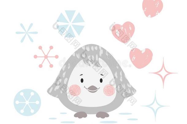 企鹅婴儿冬照片.漂亮的动物和雪花圣诞节