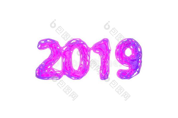 幸福的新的年横幅和<strong>2019</strong>算术使在旁边明亮的粉<strong>红色</strong>的金属丝