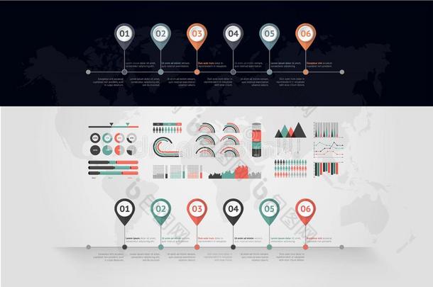 时间轴矢量信息图.世界地图