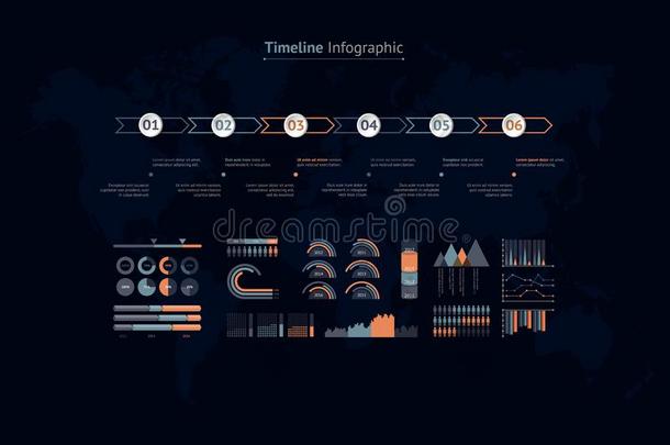 时间轴矢量信息图.世界地图
