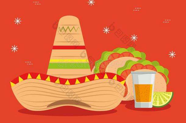 帽子和玉米面豆卷和蒸馏酒向墨西哥事件