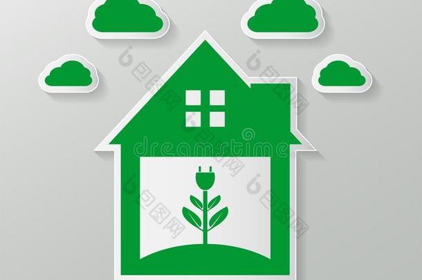 生态的象征关于一绿色的家插座或绿色的标识.绿色的Chile智利