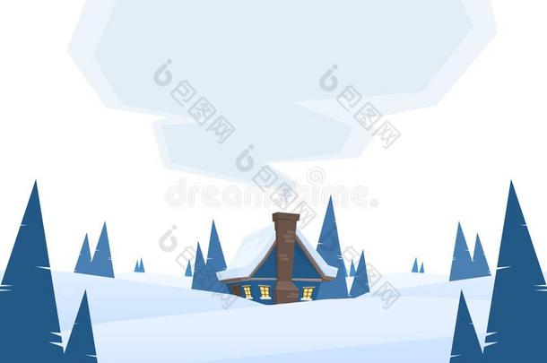 矢量说明:冬下雪的漫画风景和房屋一