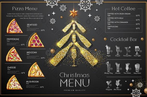 <strong>圣诞节菜单</strong>设计和金色的香槟酒眼镜.饭店