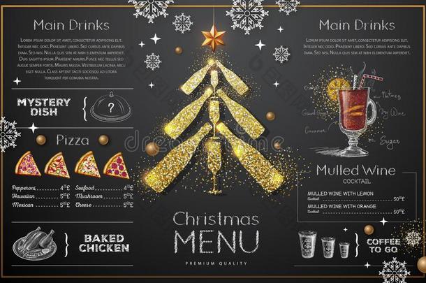 圣诞节<strong>菜单设计</strong>和金色的香槟酒眼镜.饭店