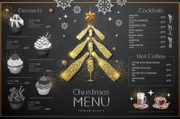 <strong>圣诞节菜单</strong>设计和金色的香槟酒眼镜.饭店