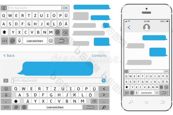 德国字母表实质上的键盘.矢量电话聊天界面.