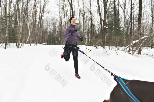 卡尼<strong>克罗斯</strong>雪橇公狗拉指已提到的人年幼的女人冬季节