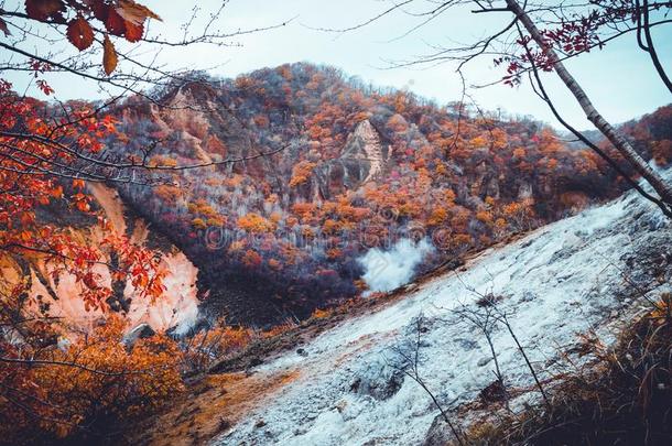 秋季节在诺贝图火山采用札幌北海道黑色亮漆