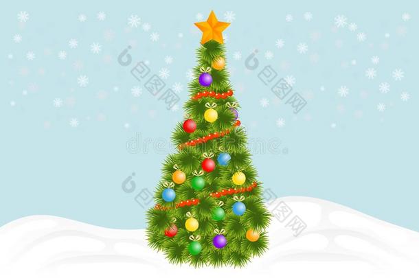 圣诞节树.绿色的圣诞节树和装饰和加兰