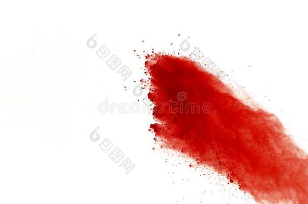 红色的粉爆炸向白色的背景.颜料胡里节