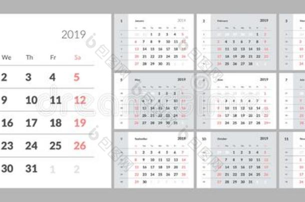 指已提到的人日历为指已提到的人2019新的年可印刷的
