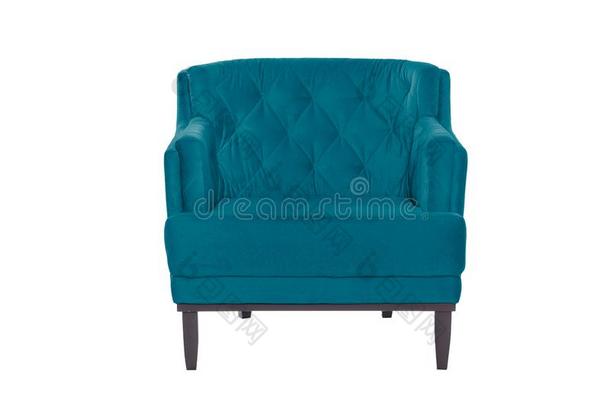 美丽的蓝色扶手椅.现代的设计师椅子向白色的后座议员