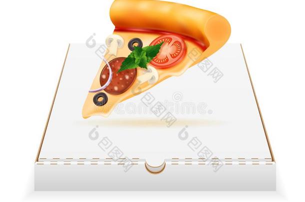意大利薄饼采用卡纸板盒矢量说明隔离的向白色的用绳子拖的平底渡船