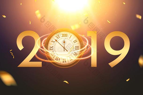 2019新的年光亮的背景和钟.幸福的新的年2019