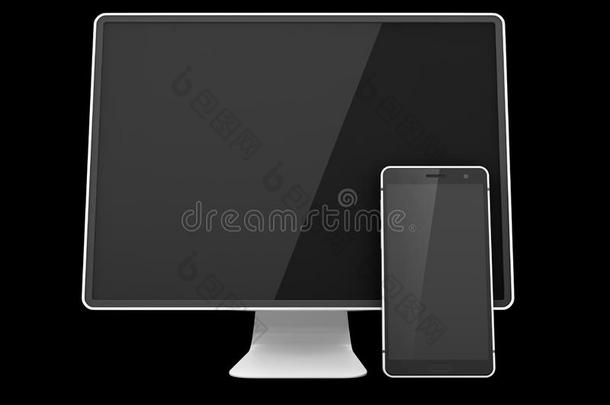 空白的屏幕显示屏televisi向电视机隔离的向黑的,3英语字母表中的第四个字母illustrati向.