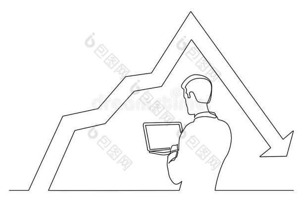 <strong>连续</strong>的线条绘画关于男人观察便携式电脑计算机和decrease减少