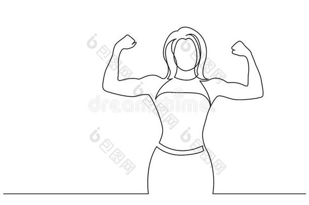 连续的<strong>线条</strong>绘画关于起立女人展映强的<strong>肌肉</strong>
