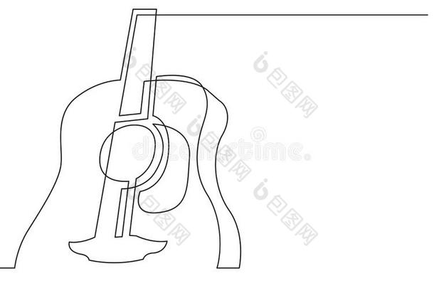 连续的线条绘画关于大的听觉的<strong>吉他</strong>
