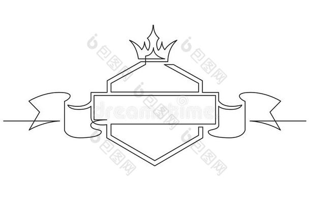 连续的线条绘画关于盾王冠和带标签