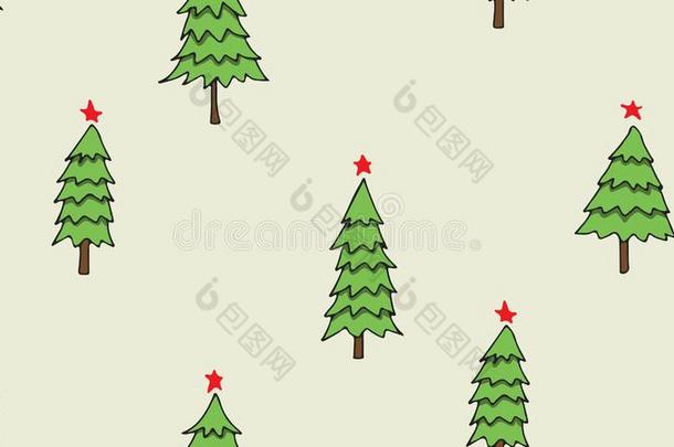 手绘画圣诞节树无缝的模式向光背景
