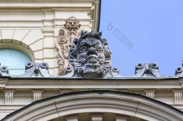 朱利叶斯。Slowacki电影院,详细资料关于建筑物的正面,克拉科夫,波兰.