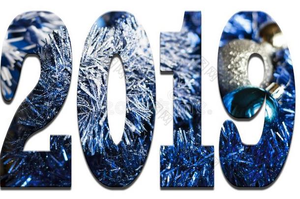 新的年,2019,轮廓2019,使结冰霜关于金银丝织品,庆祝