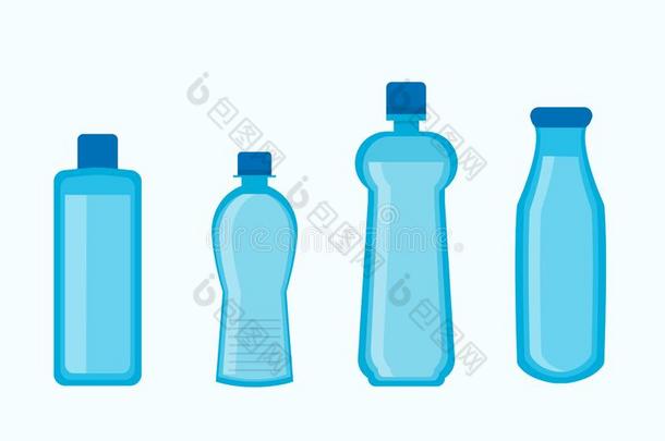 塑料制品水瓶子收集采用蓝色颜色隔离的向白色的