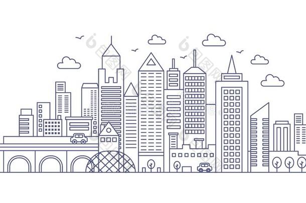 薄的线条现代的大的城市背景.都市的城市scape和摩天大楼
