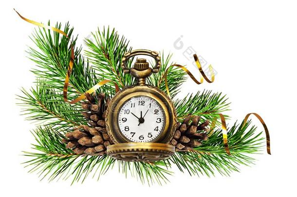 圣诞节安排和钟,装饰和绿色的松树trainingwithinindustry企业内训练