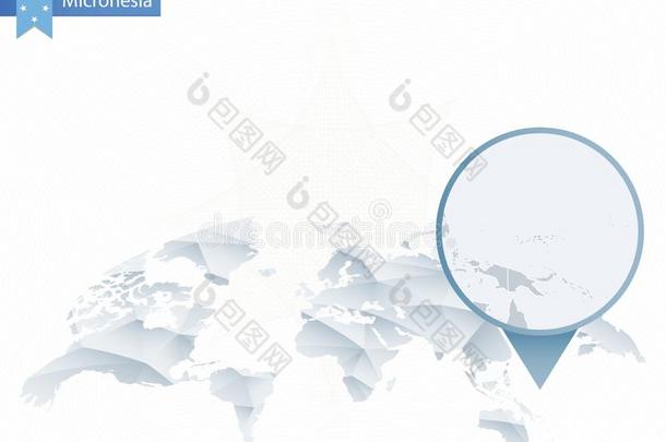 抽象的圆形的世界地图和用针别住详细的密克罗尼西亚地图