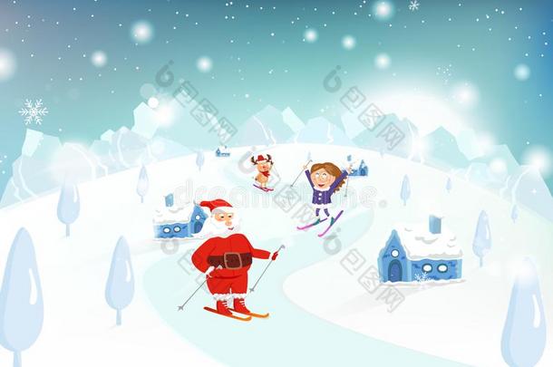 圣诞节,SociedeAn向imaNaci向aldeTransportsAereos国家航空运输公司克劳斯,小孩和驯鹿滑雪向山采