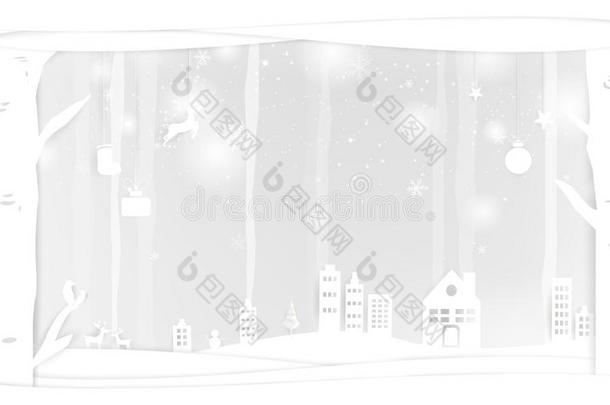 圣诞节,纸艺术,雪落下,白色的冬采用指已提到的人城市地图