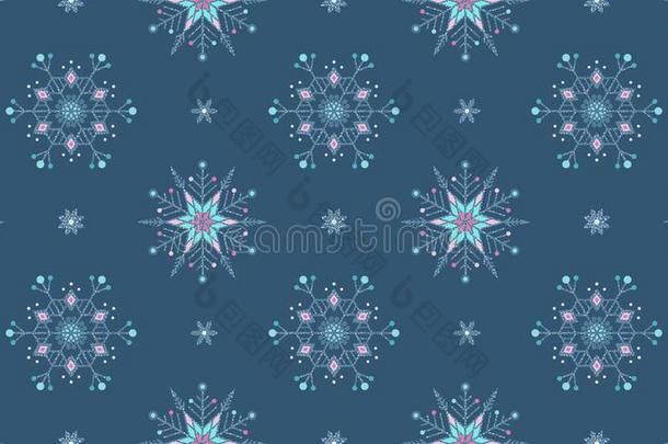 冷冻的雪花装饰华丽的蹩脚货蓝色无缝的背景