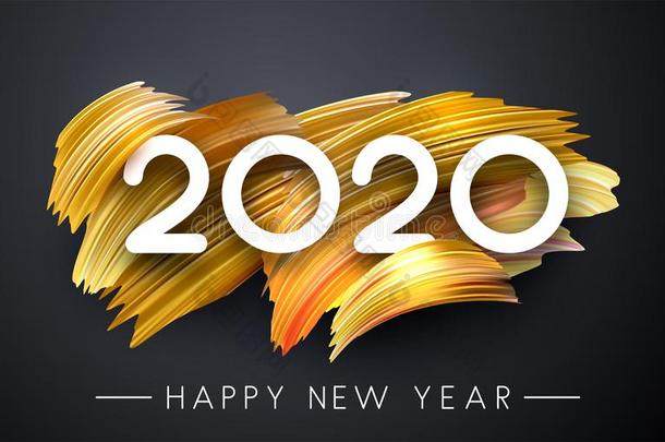 幸福的新的年2020海报和金色的刷子中风向灰色的用绳子拖的平底渡船