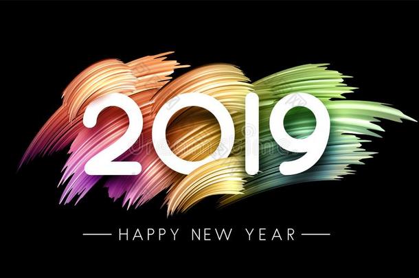 幸福的新的年2019节日的海报和彩色粉笔有色的刷子structure结构