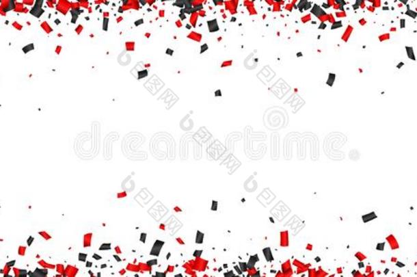 白色的节日的横幅和红色的和黑的纸五彩纸屑.