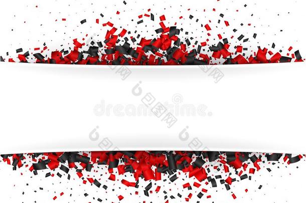 白色的节日的背景和红色的和黑的纸五彩纸屑.