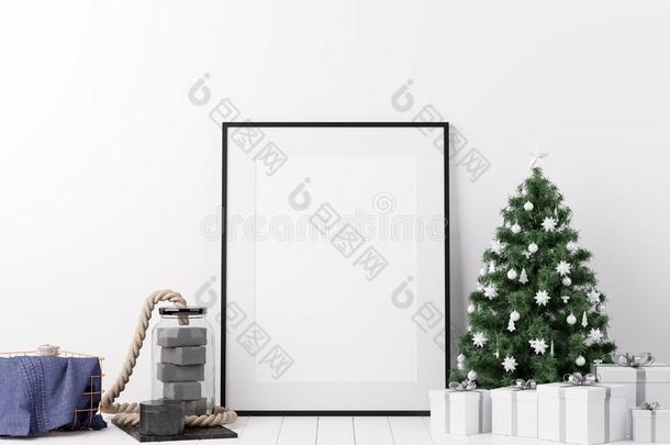 愚弄在上面海报框架内部白色的圣诞节冬装饰