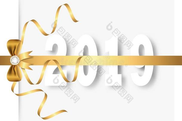 幸福的新的年2019和金色的弓,带和钻石