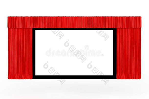 电影院屏幕和敞开的红色的窗帘.3英语字母表中的第四个字母Ren英语字母表中的第四个字母ering
