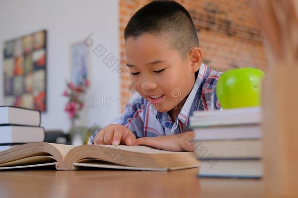 小的亚洲人小孩男孩小孩小孩ren学习阅读书