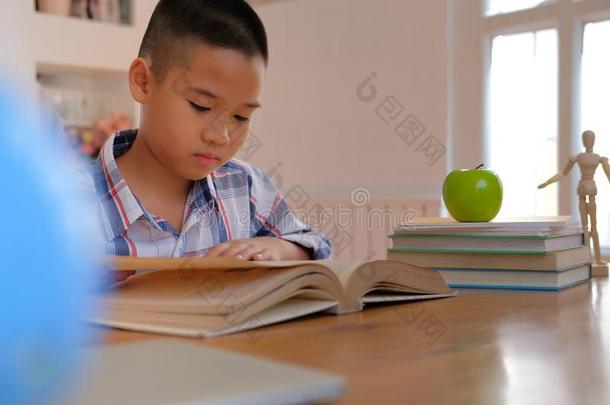 小的亚洲人小孩男孩小孩小孩ren学习阅读书