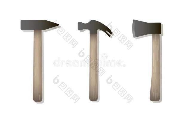 隔离的偶像关于铁<strong>锤</strong>,<strong>钉子</strong>拉的人,斧子和木制的手感.