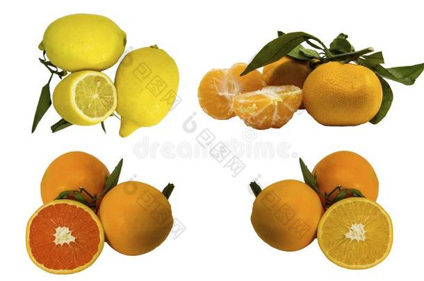 几个的<strong>橘子</strong>和树叶向白色的background几个的去皮的
