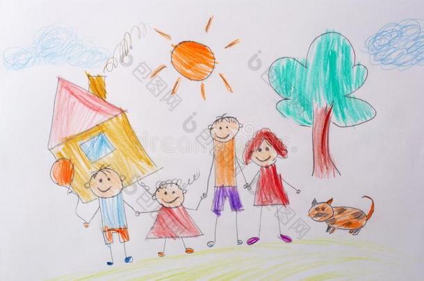 孩子们`英文字母表的第19个字母绘画我的幸福的家庭.指已提到的人观念关于小孩p英文字母表的第19个字母ycho