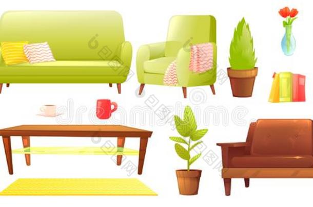 家具设计放置.现代的沙发和椅子和一bl一nket,pilula丸剂